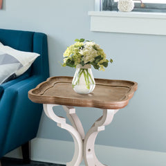 Knight Home Elizabeth French Country Accent Table with Octagonal Top, Natural + Distressed Black