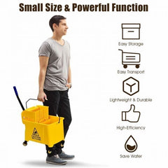 Commercial Mop Bucket Wringer Rolling Floor Cleaning Trolley with Mop Holder