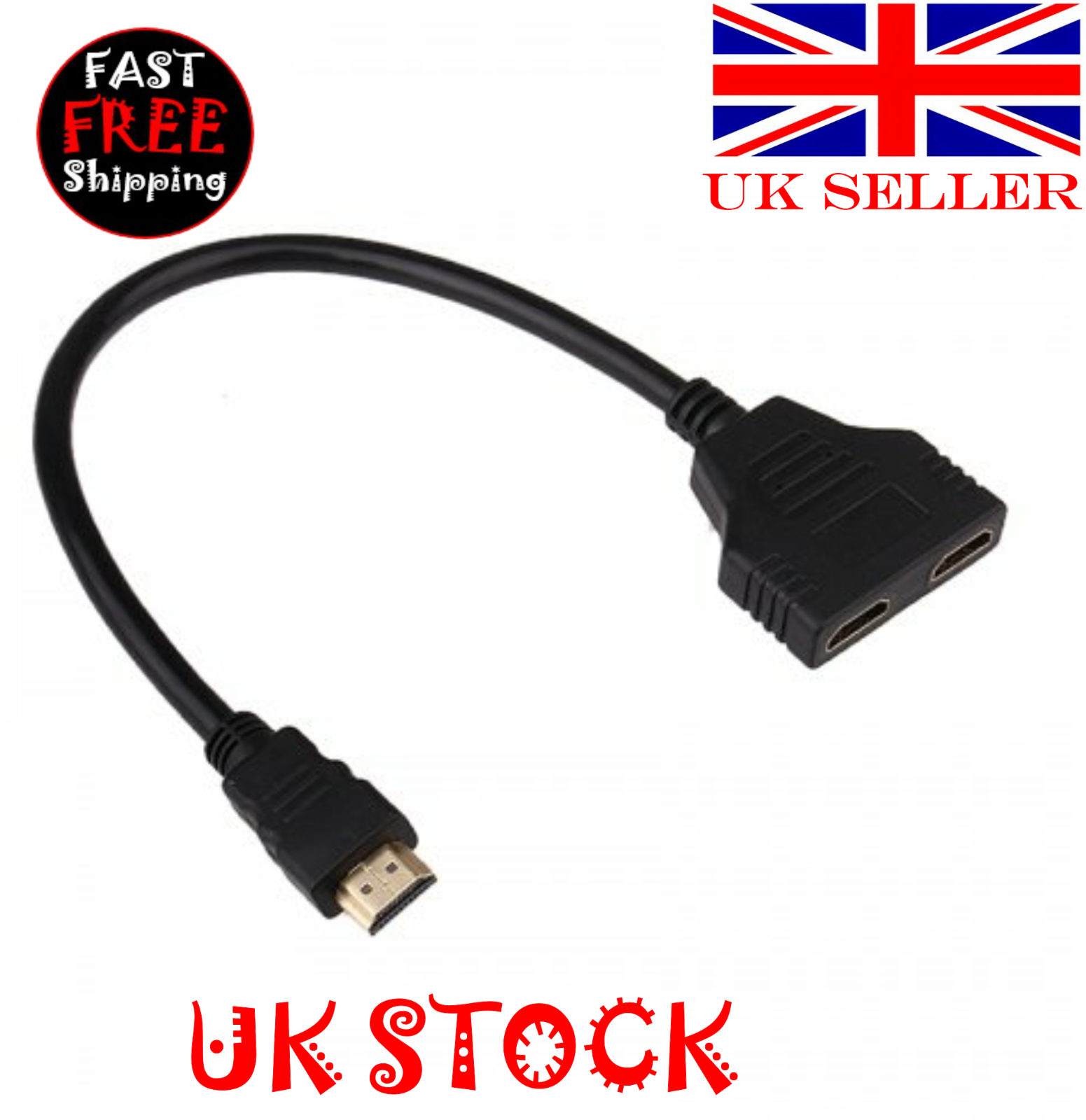 1080P HDMI Port Male to 2 Female 1 In 2 Out Splitter Cable Adapter Converter-UK