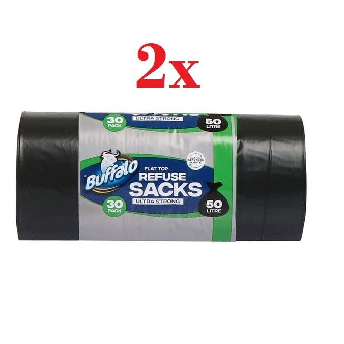 Buffalo Flat Top Ultra Strong Refuse Sacks 50L 30 Pack x2