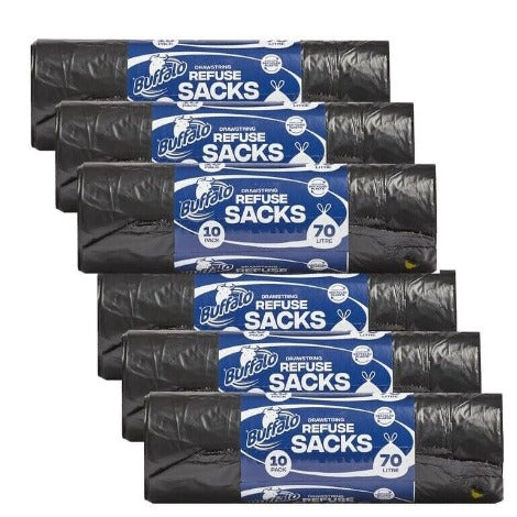 60 Pcs Heavy Duty Black Bin Bags 70L Refuse Sacks For Rubbish Large Bin Bags UK