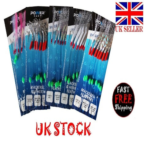 Mackerel Feather 7 Hooks Hook size 2 Saltwater Fishing - UK