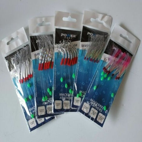 mackerel feathers sea fishing rigs lures 7 Hooks Sabiki Rig - hook size 2