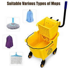 Commercial Mop Bucket Wringer Rolling Floor Cleaning Trolley with Mop Holder