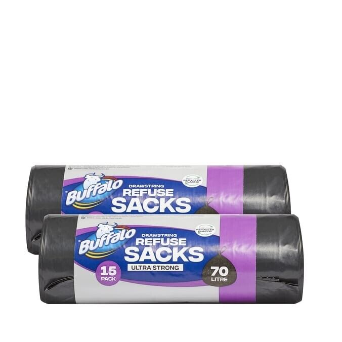 30Pcs Drawstring Refuse Sacks, Liners, Dustbin Bags 70L New