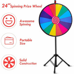 24" Color Prize Wheel Dry Erase Fortune Spinning Tabletop Floor Stand Win Game