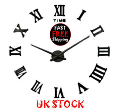 DIY 3D Wall Clock Roman Numerals Large Mirror Surface Luxury Big Art Clock - UK