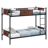 Metal Bunk Bed Frame Industrial Bed Frames with Ladder & Safety Guardrail
