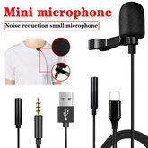 Clip-on Lapel Mini Lavalier Mic Microphone 3.5mm Adapter For Phone PC Recording