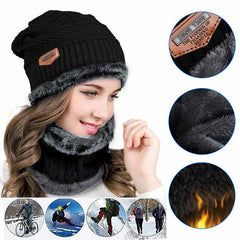 Beanie Hat Scarf Set Neck Cover Winter Warm Fleece Knitted Thick Ski Cap - UK