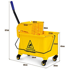 Commercial Mop Bucket Wringer Rolling Floor Cleaning Trolley with Mop Holder