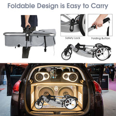 2 in 1 Foldable Baby Stroller with Rain Cover and Mosquito Net - Grey
