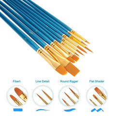 10pcs Face Painting Brushes Round Flat Tip Artist Paint Brush Glitter Art Set