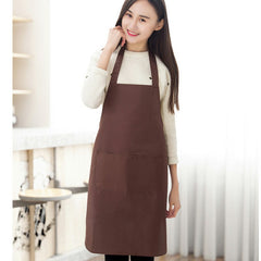 Plain Unisex Cooking Catering Work Apron Tabard with Twin Double Pocket Brown