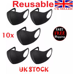 10X Face Masks Reusable Washable Breathable Black Adult Dust Protective Covering