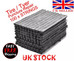 TUBELESS TYRE REPAIR KIT INSERTS PLUGS STRINGS STRIPS 4" x 100 STRIPS-UK