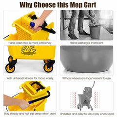 Mop Bucket Mobile Cleaning Floor Cart With Wringer Wheels Mop Holder - UK