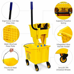 Mop Bucket Mobile Cleaning Floor Cart With Wringer Wheels Mop Holder - UK