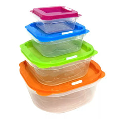Set Of 4 Plastic Containers Multiple Size Food Storage Box Keep Fresh with Lids