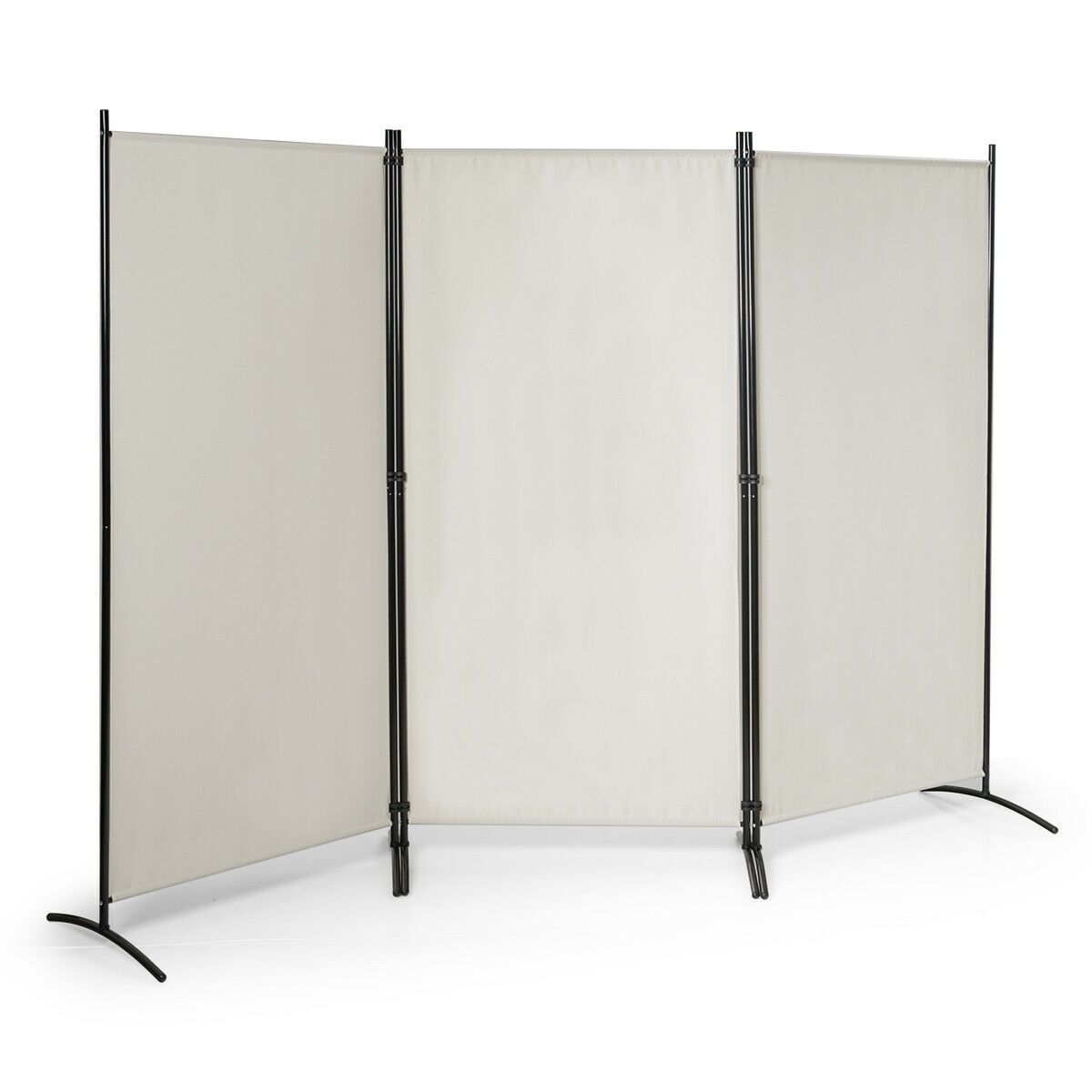 3-Panel Freestanding Wood Room Divider with Durable Hinges Steel Base-Grey