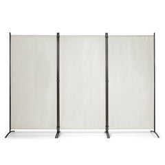 3-Panel Freestanding Wood Room Divider with Durable Hinges Steel Base-Grey