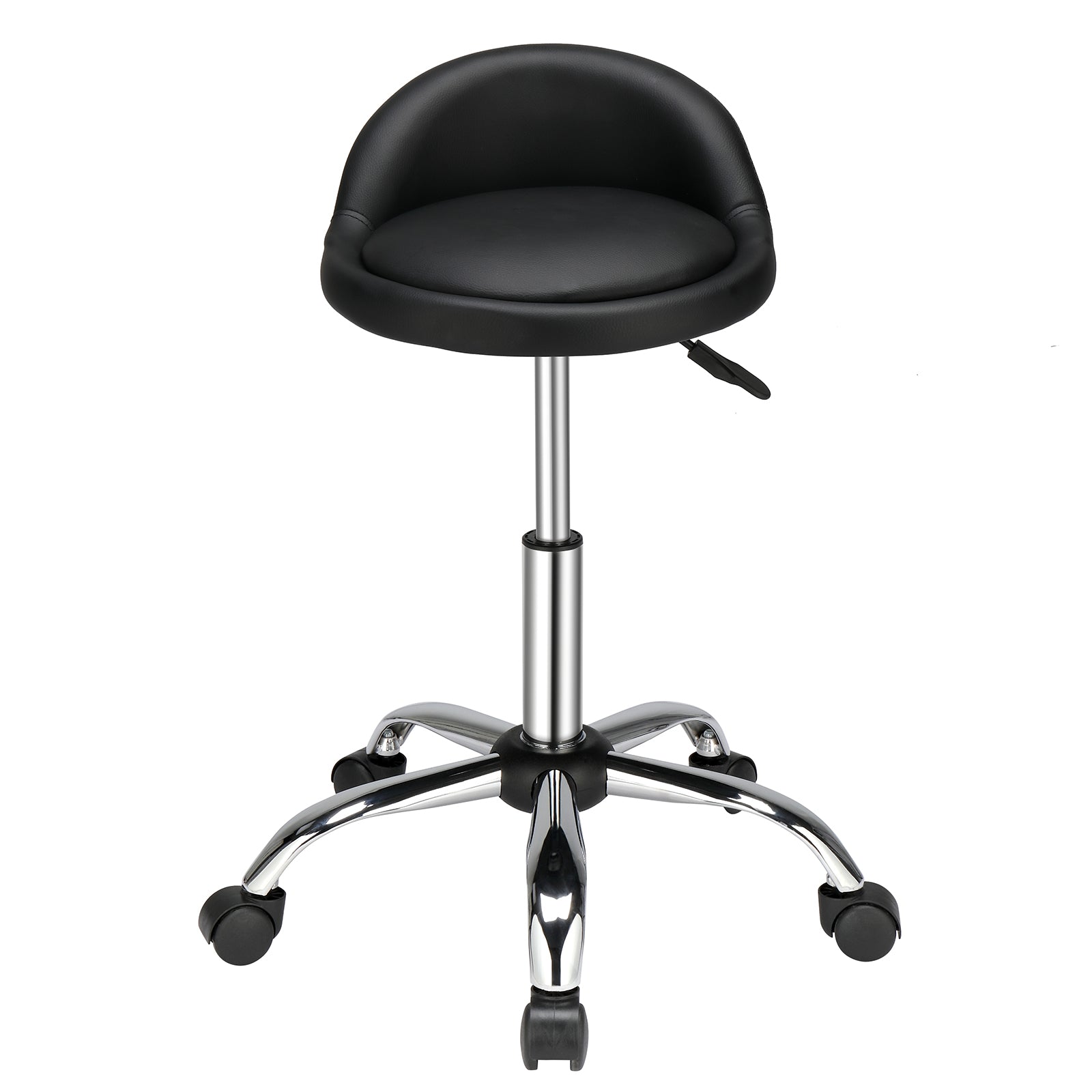 Semi PU leather Nylon wheels 150kg Black Technician's stool Round stool with small backrest Five star feet