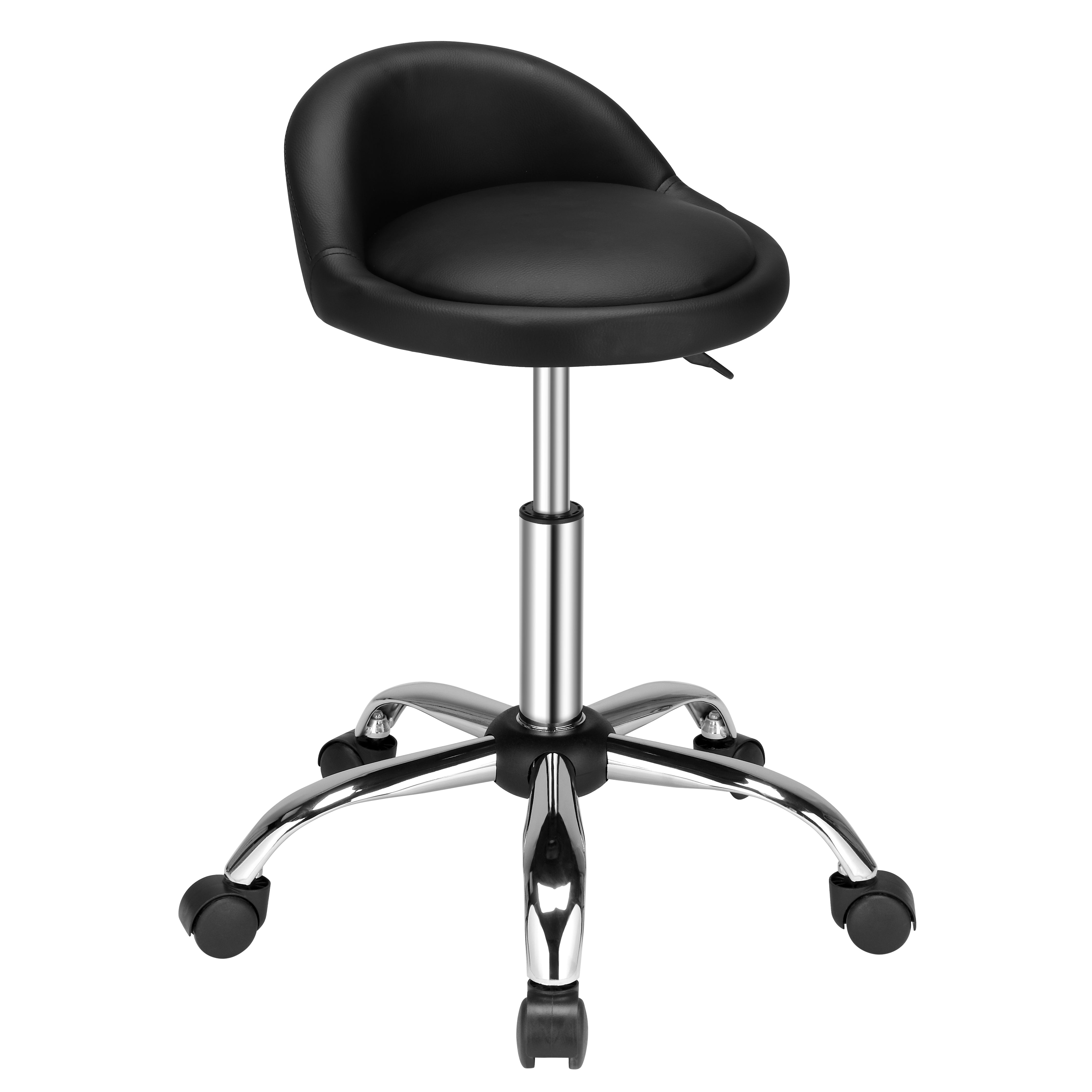 Semi PU leather Nylon wheels 150kg Black Technician's stool Round stool with small backrest Five star feet