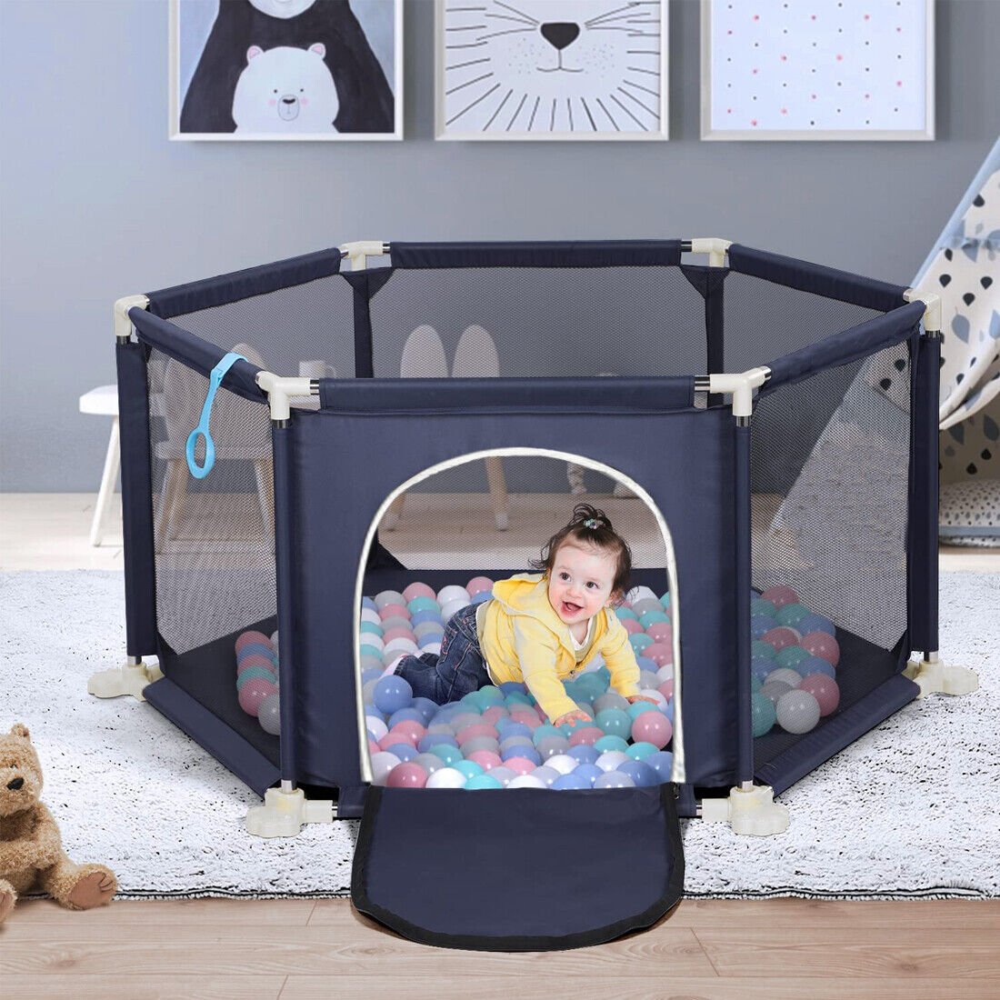 Large Baby Playpen 6 Sides Infant Kids Yard Activity Center Safety Zipper Door