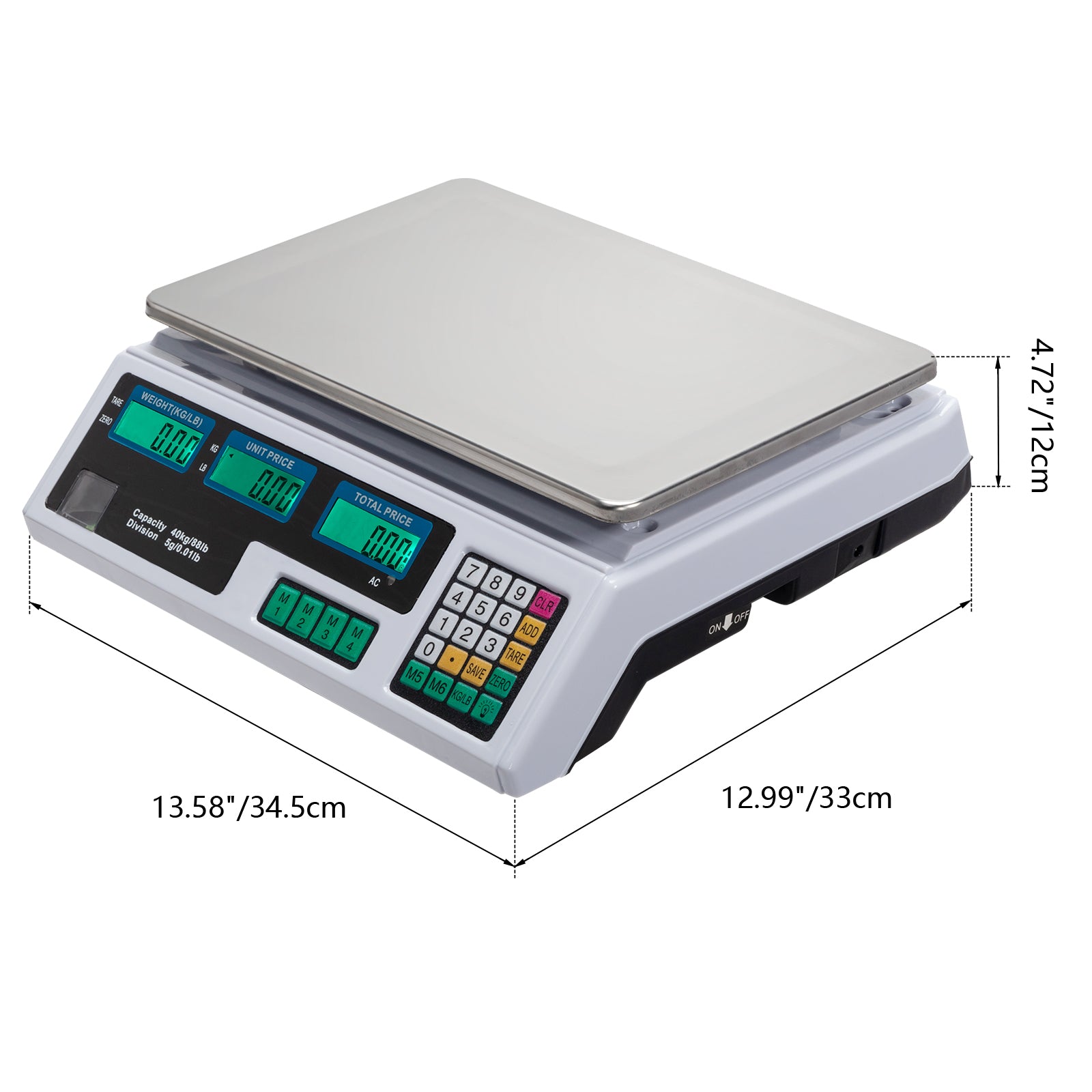 ACS-30 40kg/5g Digital Price Computing Scale for Vegetable UK Plug Silver & White