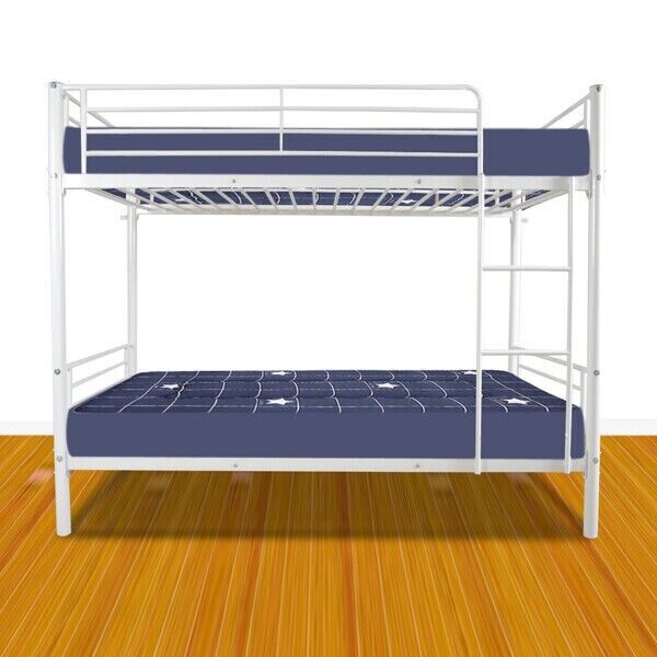 Heavy Duty Metal Twin Bunk Bed Metal Frame with Ladder & Full-Length Guard Rail