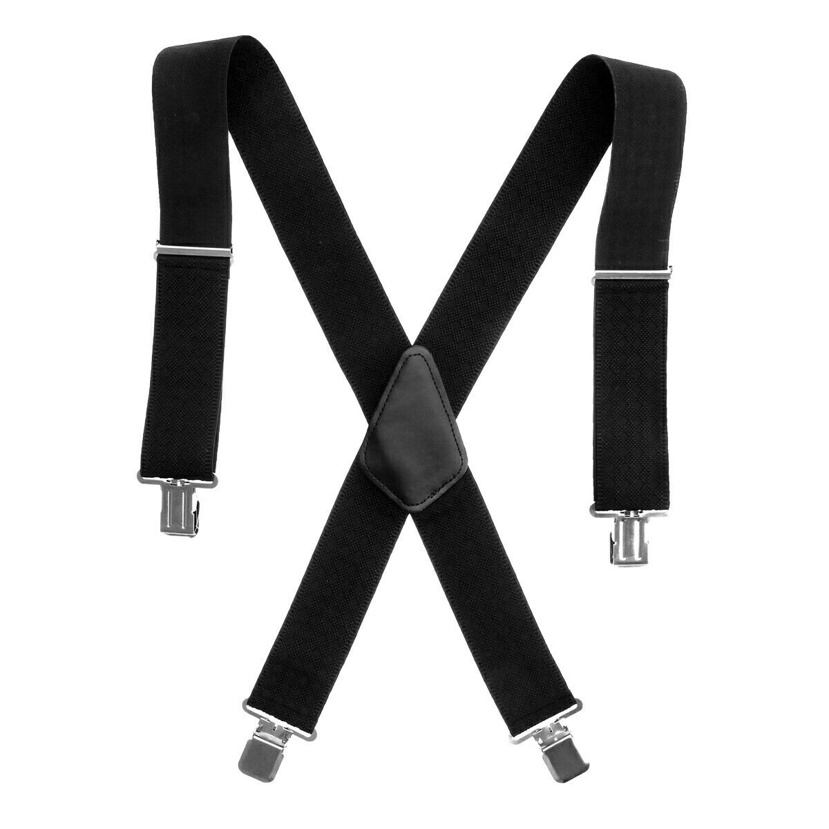 50mm Unisex Mens Men Braces Plain Black Wide & Heavy Duty Suspenders Adjustable