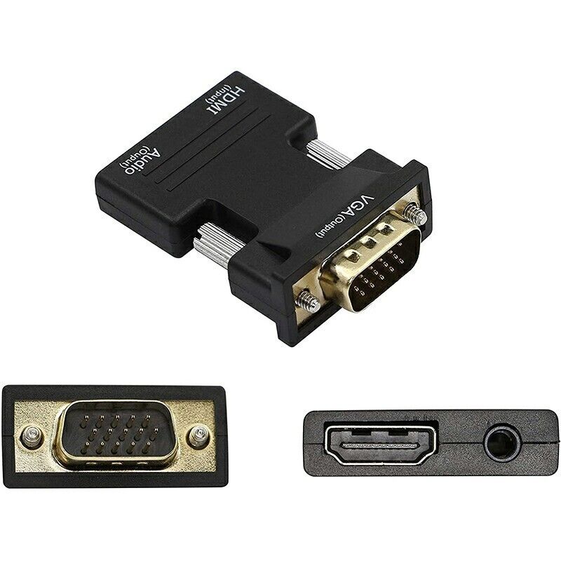 1080P HDMI Female to VGA Male Converter Adapter 3.5mm Audio Cable - Black