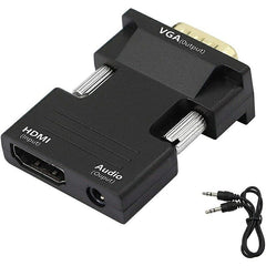 1080P HDMI Female to VGA Male Converter Adapter 3.5mm Audio Cable - Black