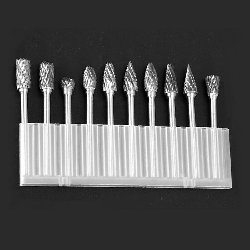 10 pcs Rotary Burr Bit Tungsten Carbide Point Die Grinder Shank Carving Set Tool