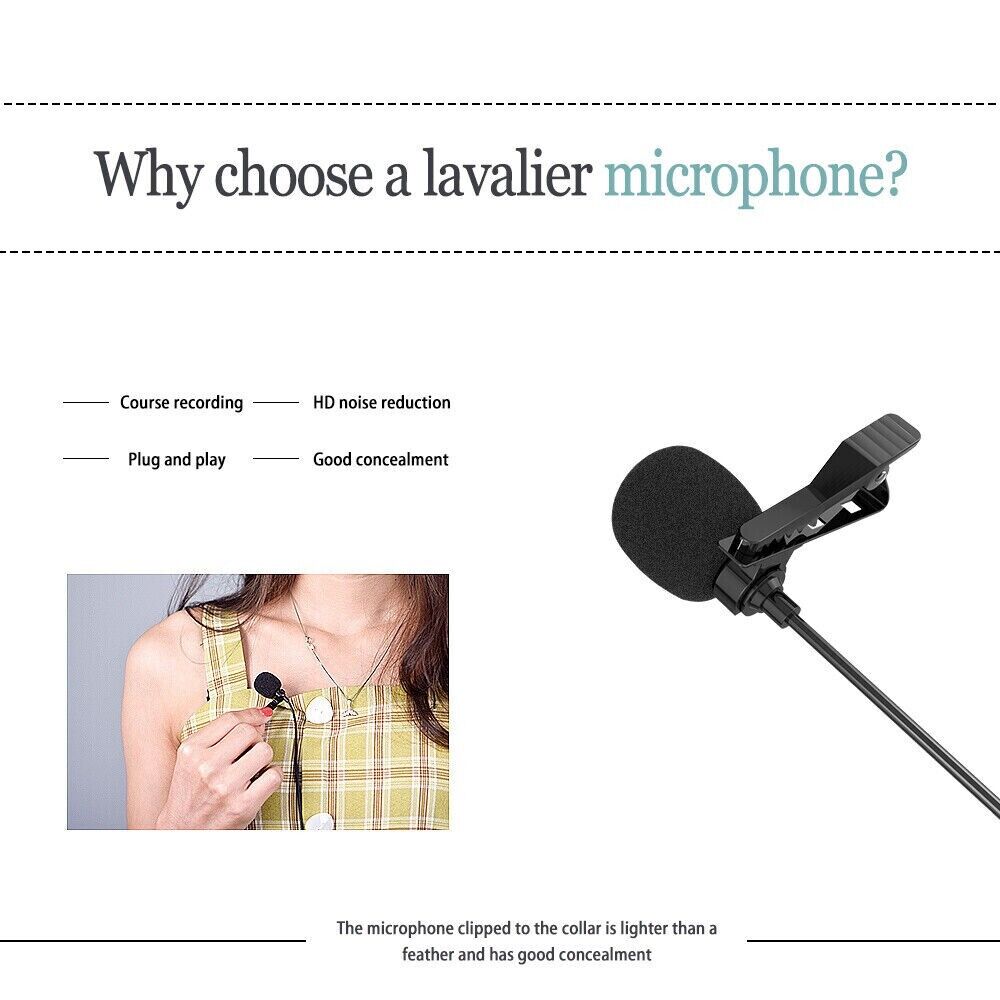 3.5mm Mini Lavalier Clip-on Lapel Mic Microphone For Mobile Phone PC Recording