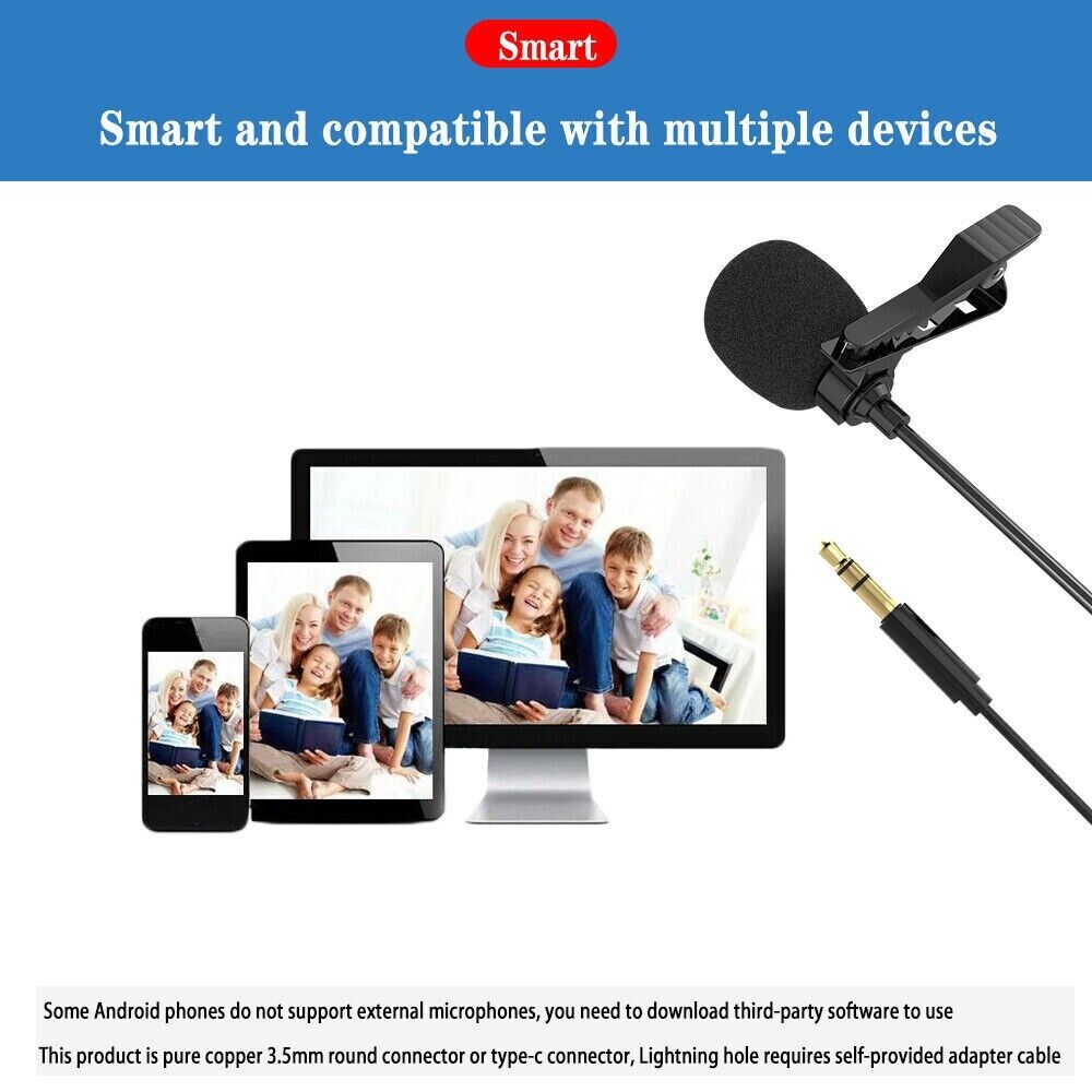 3.5mm Mini Lavalier Clip-on Lapel Mic Microphone For Mobile Phone PC Recording