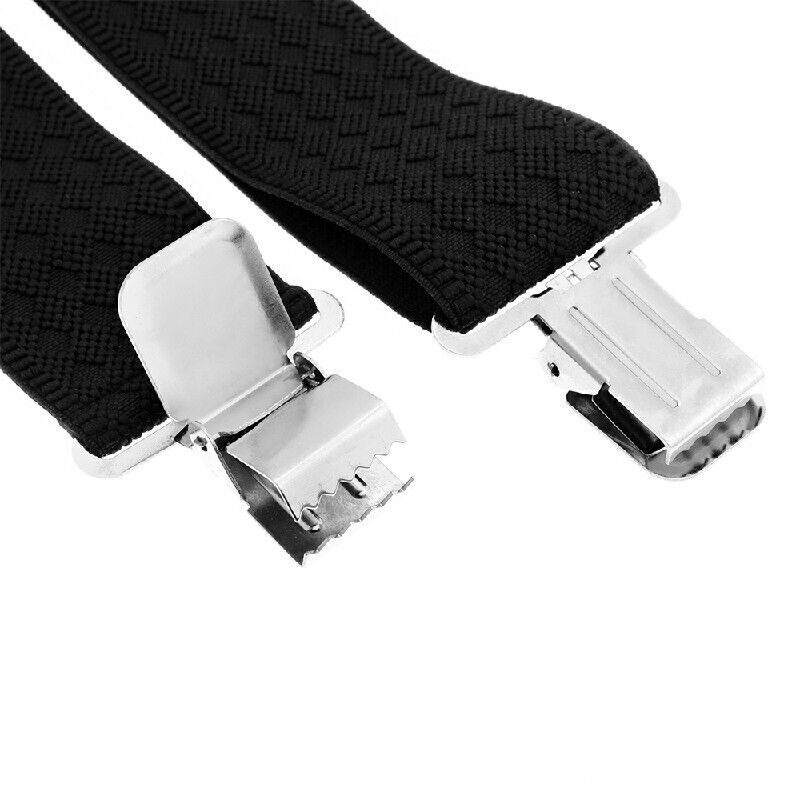 50MM Adjustable Grid Plain Trouser Braces Suspenders Elastic Stratch Band-Black.