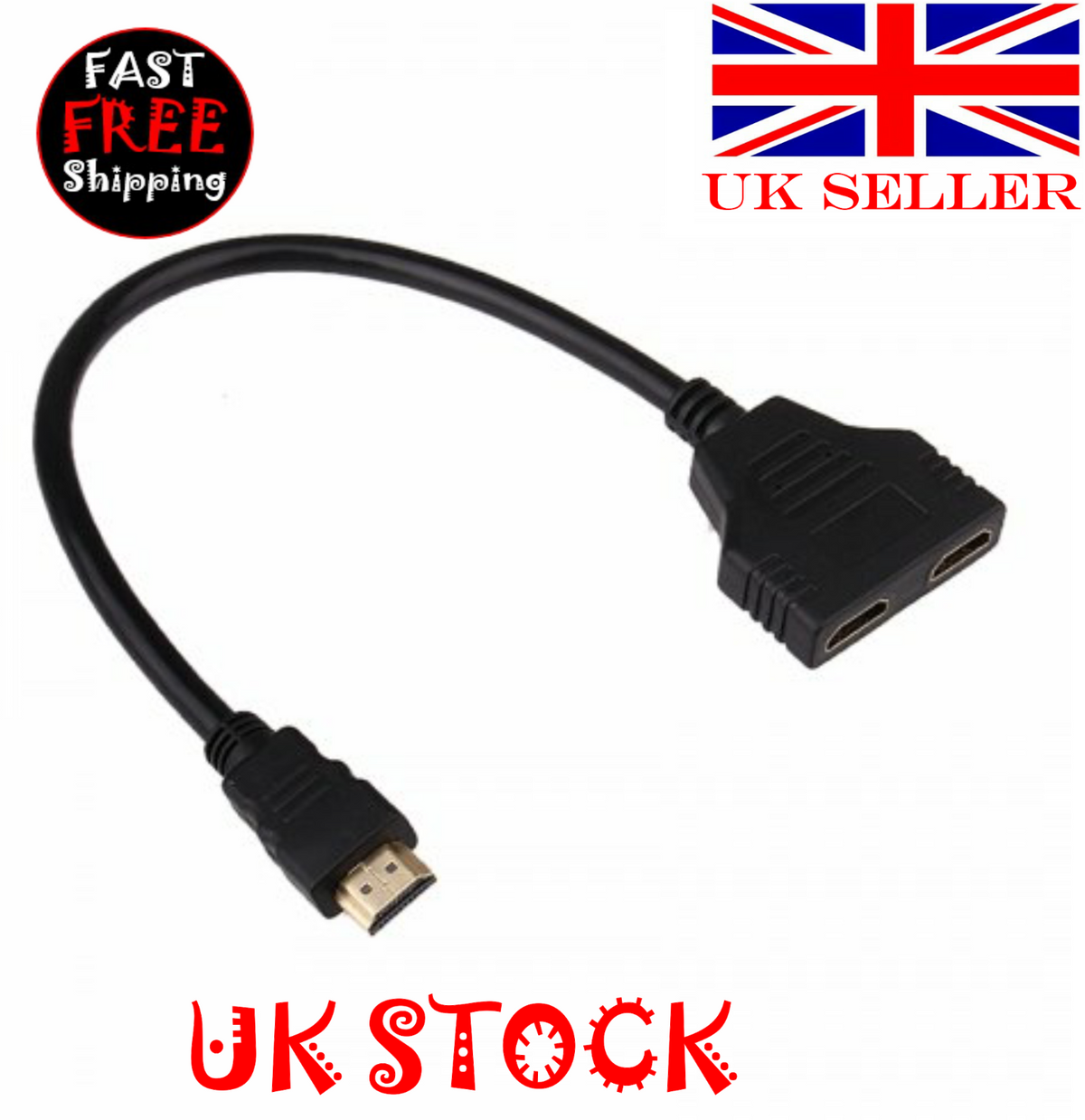 1080P HDMI Port Male to 2 Female 1 In 2 Out Splitter Cable  Adapter Converter-UK