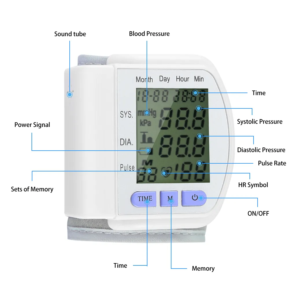 LCD Digital Wrist Blood Pressure Monitor BP Measure Heart Beat Rate Pulse Device