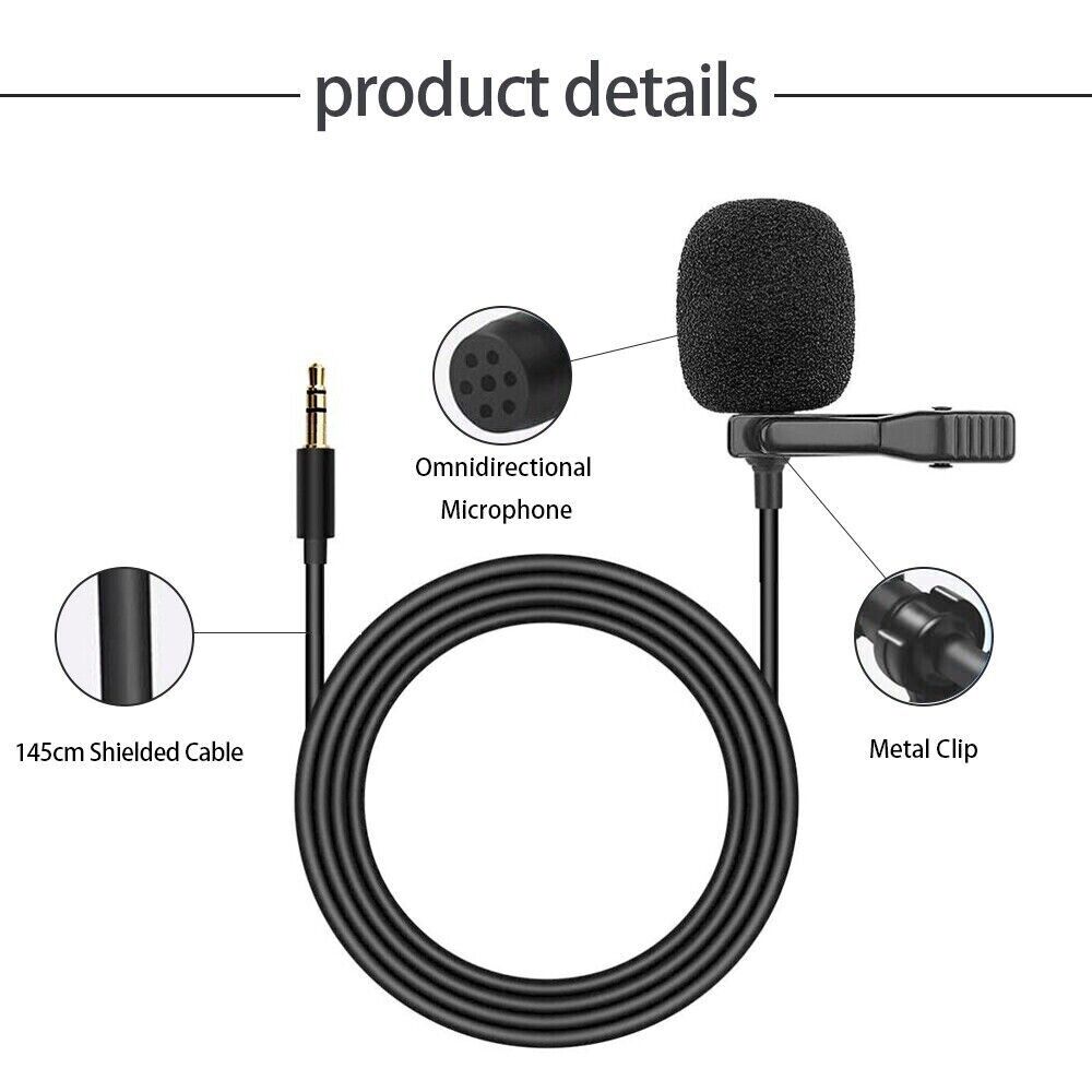 3.5mm Mini Lavalier Clip-on Lapel Mic Microphone For Mobile Phone PC Recording