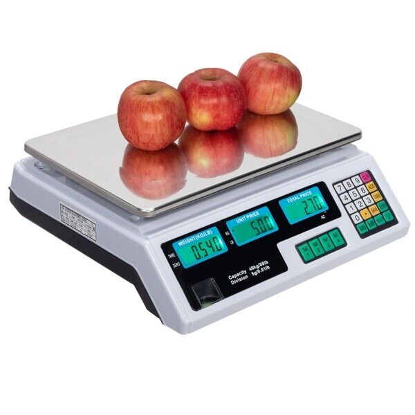 40kg/5g Digital Price Computing Scale for Vegetable UK Plug Silver & White