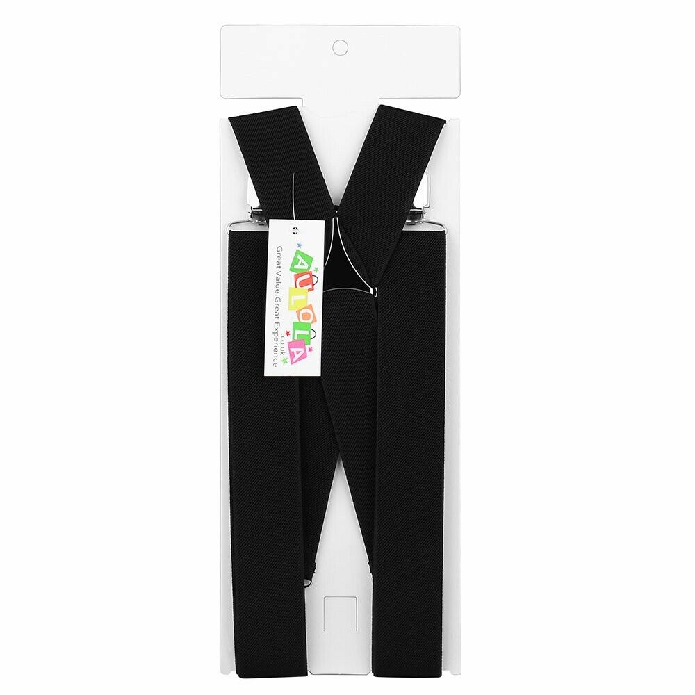 35mm Unisex Mens Men Braces Plain Black Wide & Heavy Duty Suspenders Adjustable