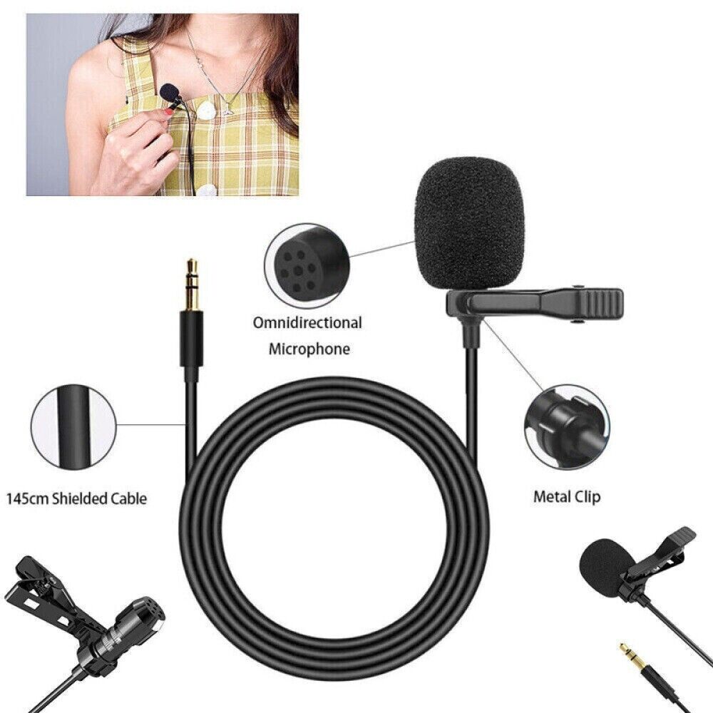 3.5mm Mini Lavalier Clip-on Lapel Mic Microphone For Mobile Phone PC Recording