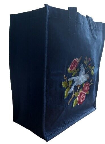 Ladies Canvas Denim Shoulder Bag Embroidered Tote Large Capacity Handbag - UK