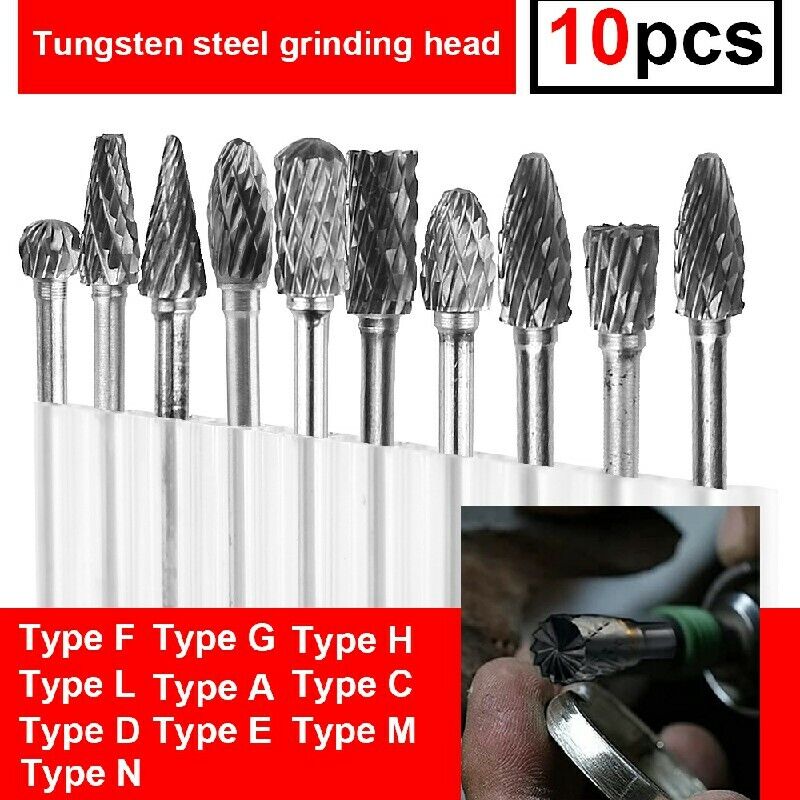 10 pcs Rotary Burr Bit Tungsten Carbide Point Die Grinder Shank Carving Set Tool