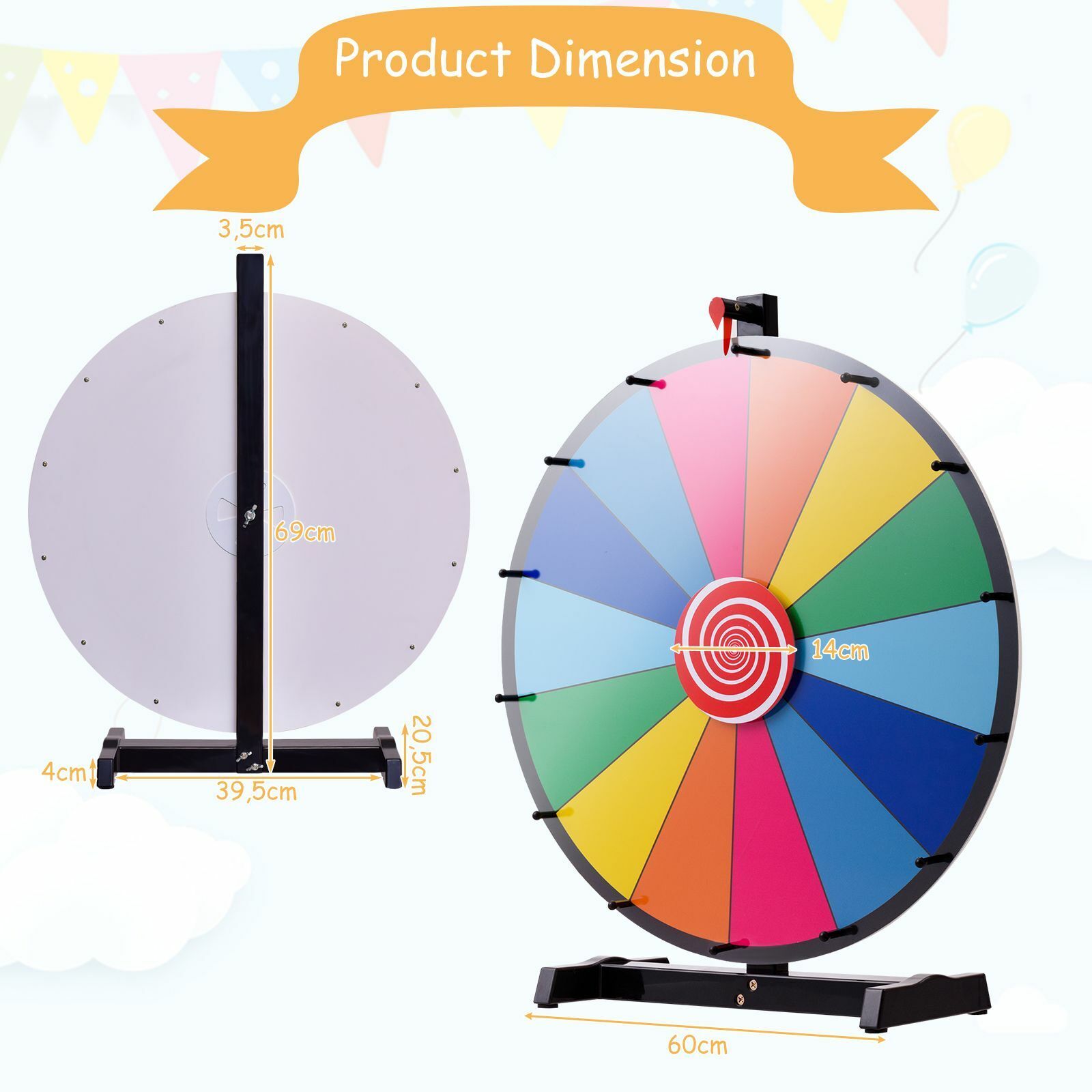 24" Color Prize Wheel Dry Erase Fortune Spinning Tabletop Win Game Party Fun -UK