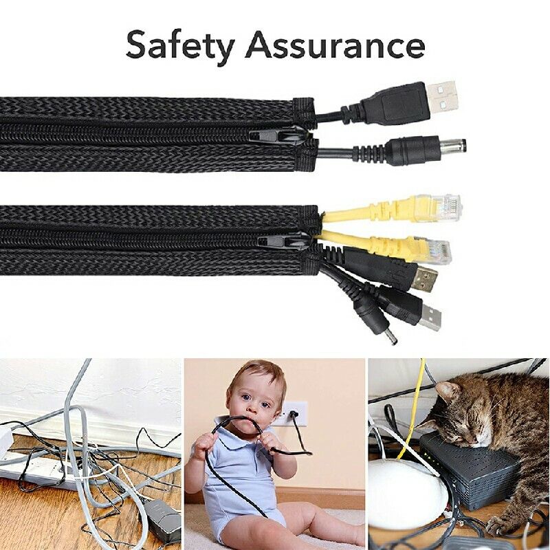 120cm Cable Tidy Zip Sleeve for PC/TV Wire Management Organisers Cable Cover