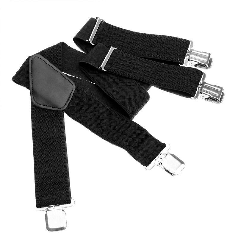 50MM Adjustable Grid Plain Trouser Braces Suspenders Elastic Stratch Band-Black.