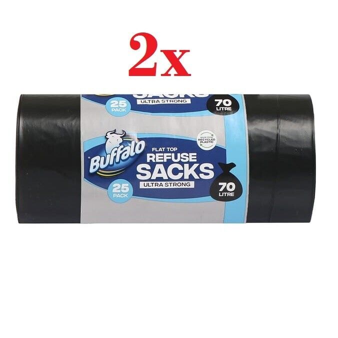 Buffalo Flat Top Refuse Sacks Ultra Strong 70L 25 Pack x2