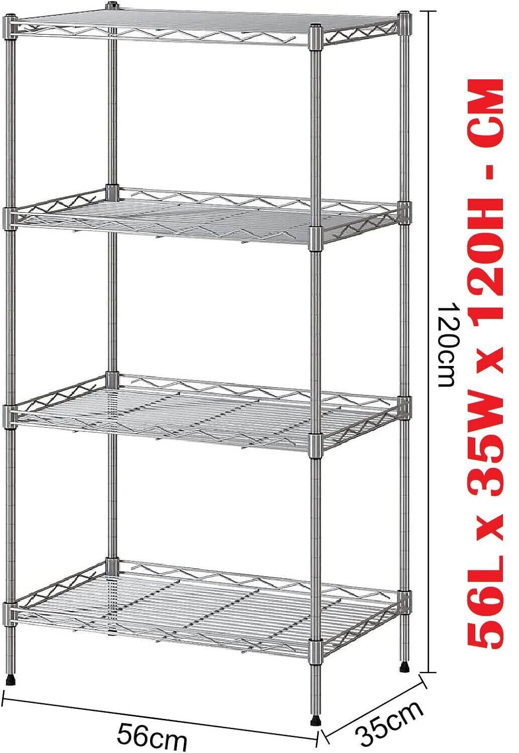 4/5 Tier Metal STORAGE Rack/Shelving Wire Silver Shelf Kitchen /Office /Garage